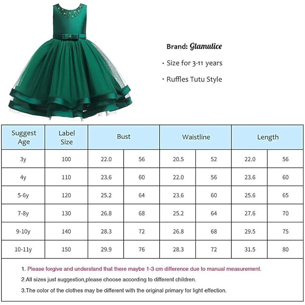 🆕Girl Dark Green Cotton Flower Ruffles Dress Vintage Wedding Bridesmaid Pageant - Picture 2 of 7